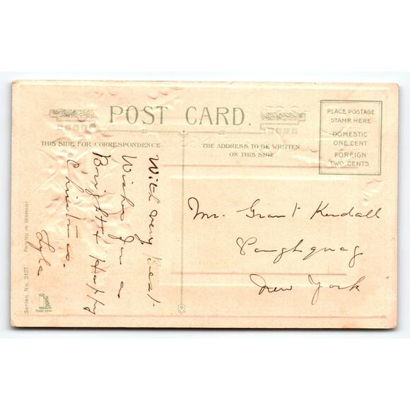 Vintage German Embossed Christmas Greetings Postcard with Holly & Winter Scene - Picture 2 of 2